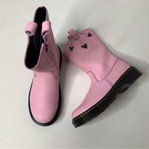 Dr. Martens Tall Leather Pink Heart Boots Girls Sz 3